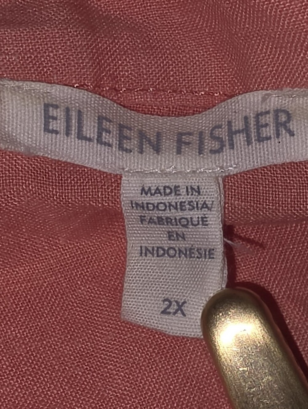 Eileen Fisher Mandarin Collar Short Sleeve Coral Organic Linen Shirt Size 2X - Picture 5 of 8
